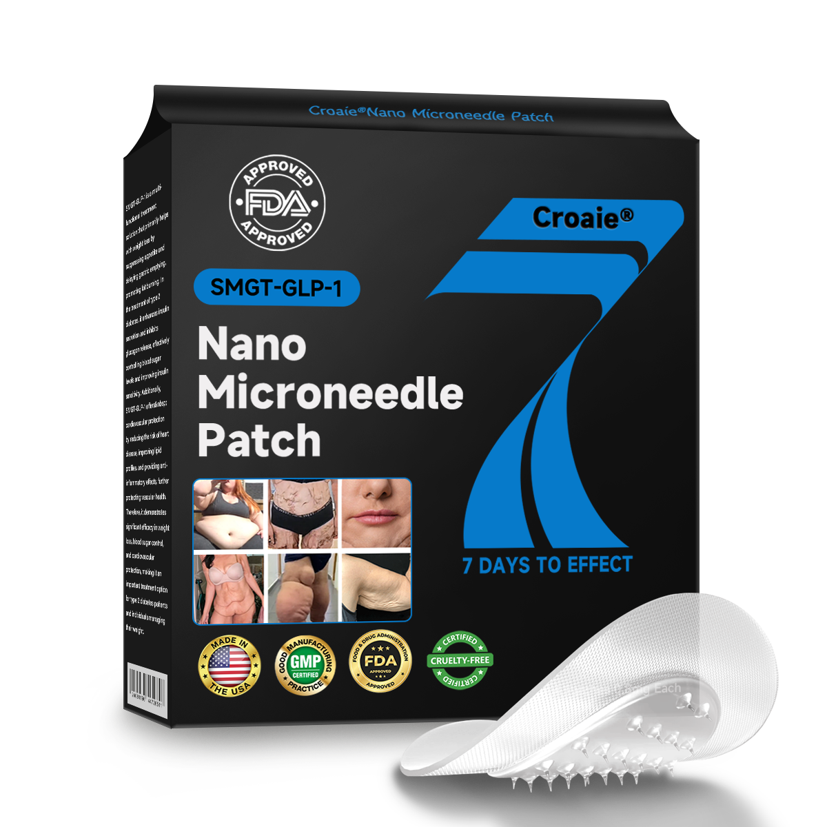 CROAIE Nano Microneedle Patch with SMGT-GLP-1 & Matrixyl 3000 โ Slimming, Skin Tightening, Blood Sugar Support, No Injection, 7-Day Result